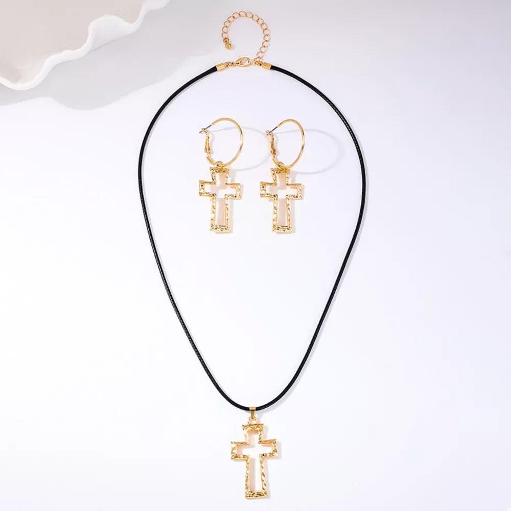 Cross Pendant Necklace & Hoop Earrings Jewelry Set, image 6