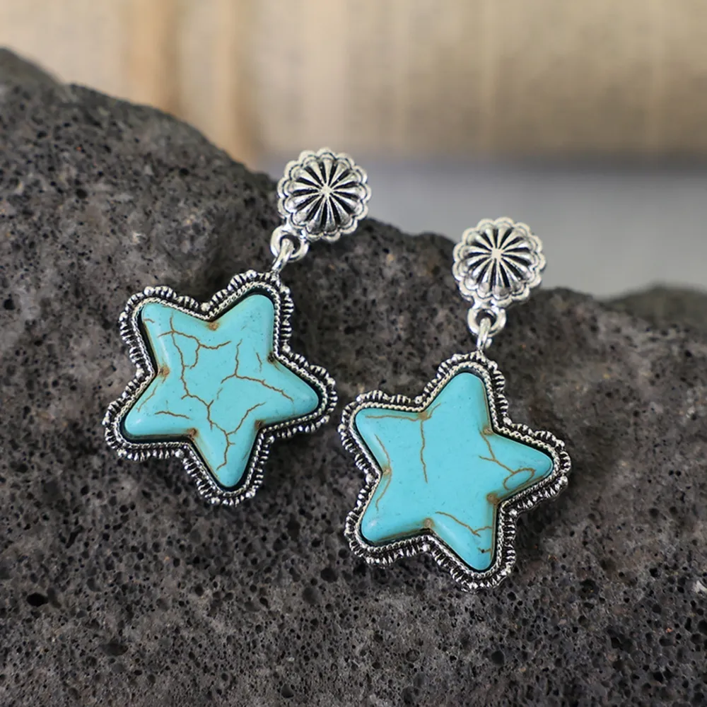 Artificial Turquoise Alloy Star Earrings, image 4