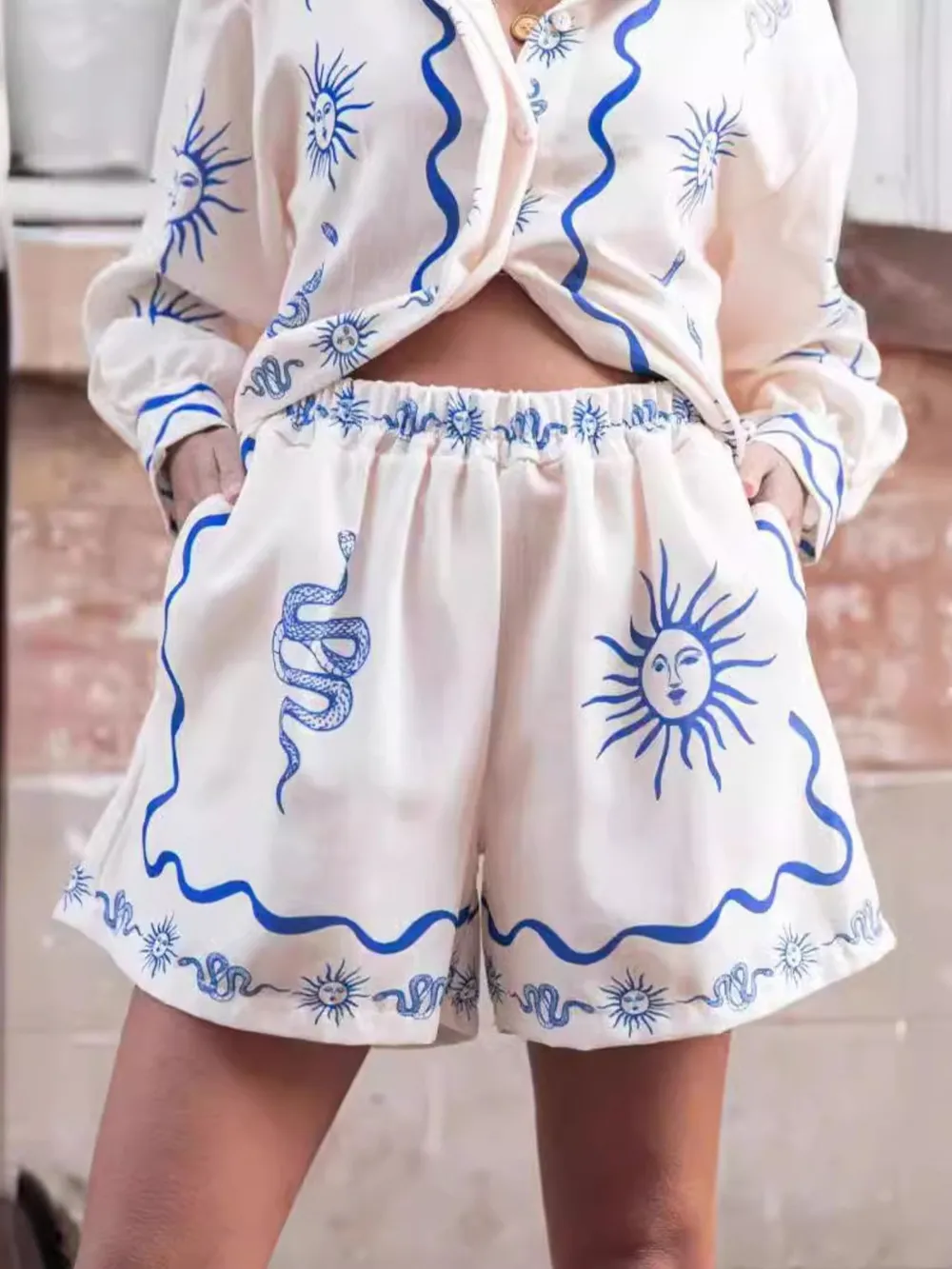 Printed Button Up Shirt and Shorts Set, image 5