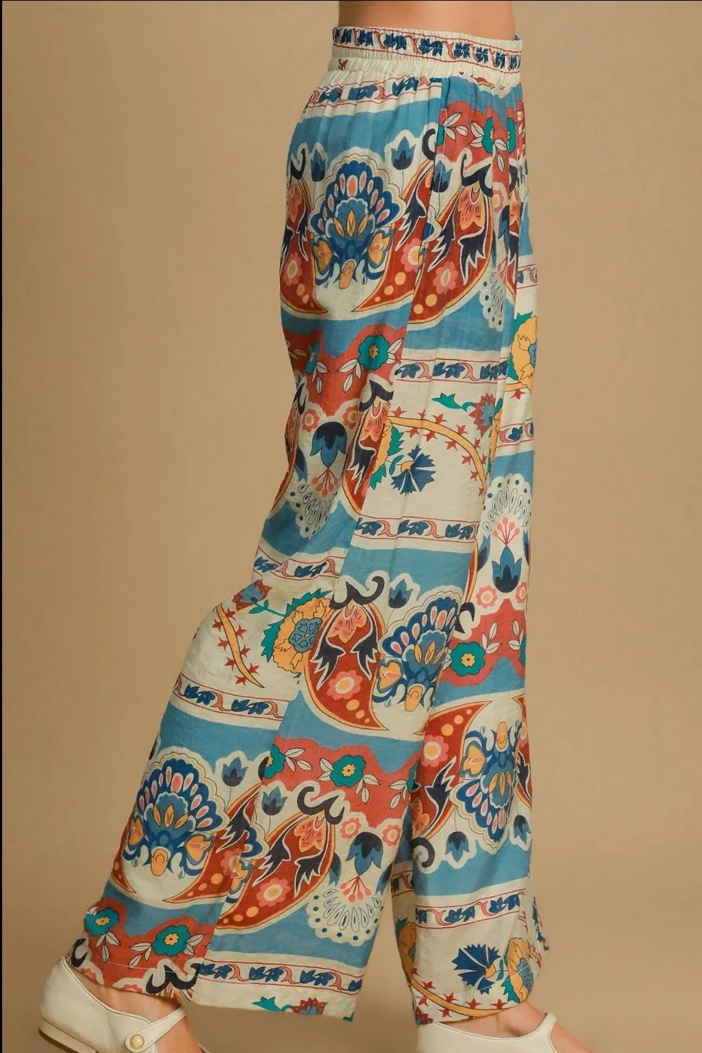 Full Size Wide Leg Border Print Pants Plus Size, image 2