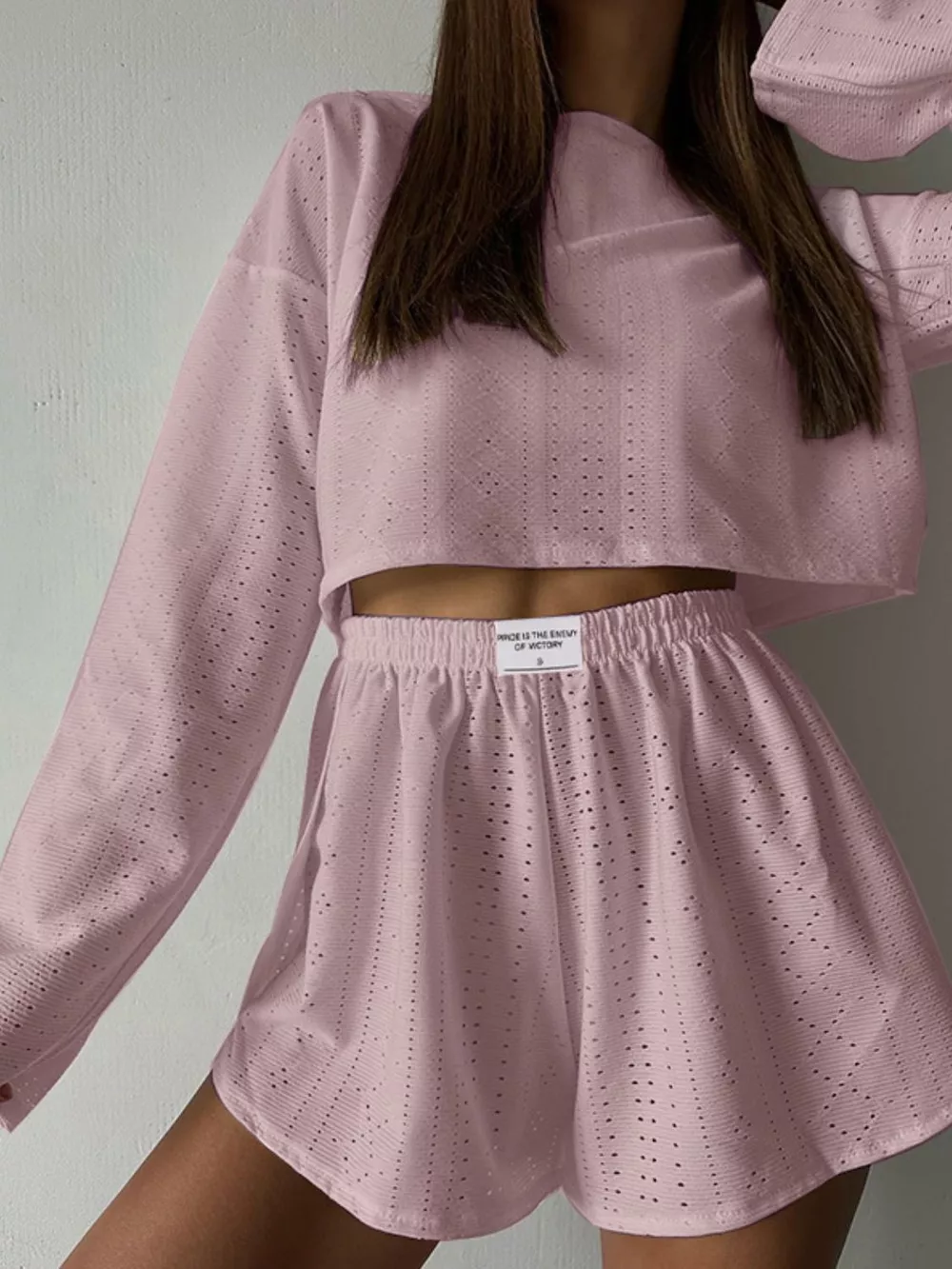 Eyelet Round Neck Top and Shorts Set, image 13