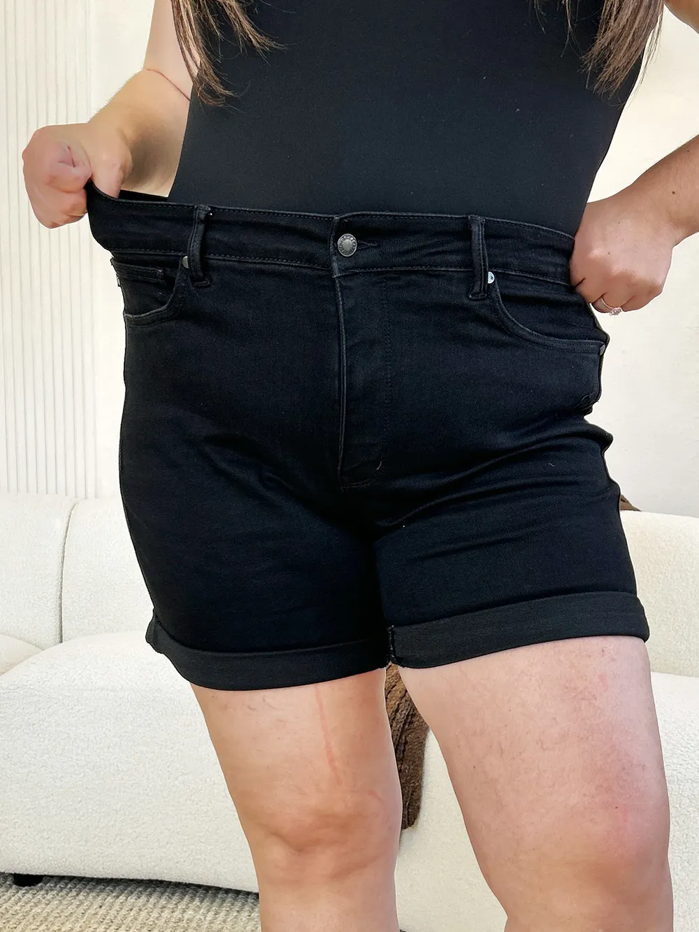 Full Size High Waist Tummy Control Cuffed Denim Shorts, image 15