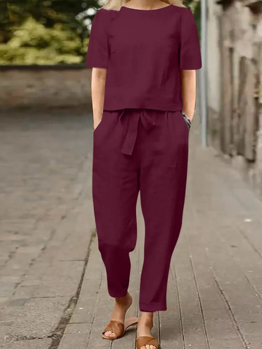 Full Size Round Neck Short Sleeve Top and Pants Set Plus Size, image 18