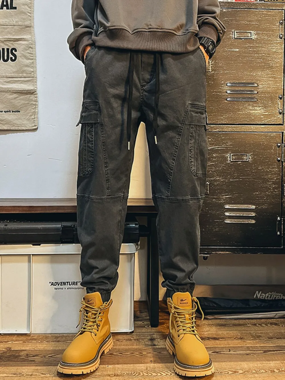 Men's Plus Size Drawstring Pants with Cargo Pockes, image 3