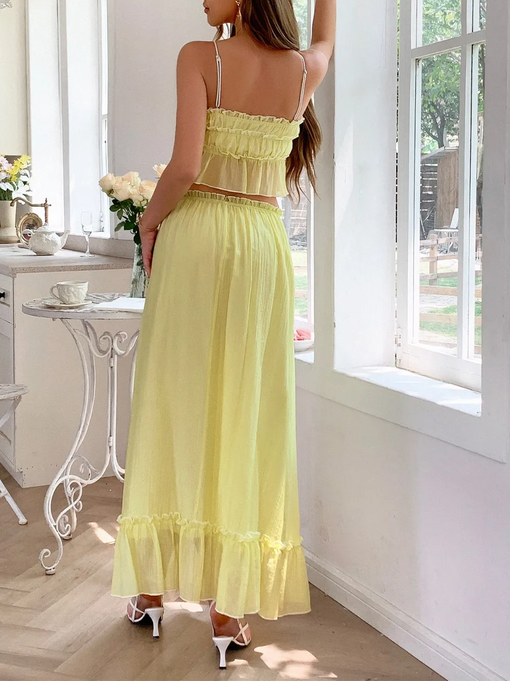 Frill Square Neck Cami and Skirt Set, image 12
