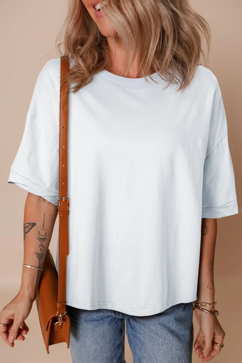 Loose Half Sleeve Hi Low Hem T Shirt, image 20