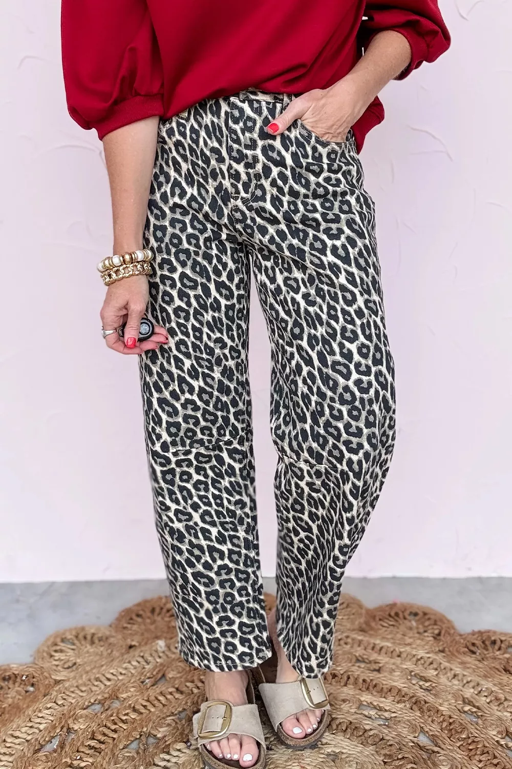 Leopard Print Barrel Jeans, image 2