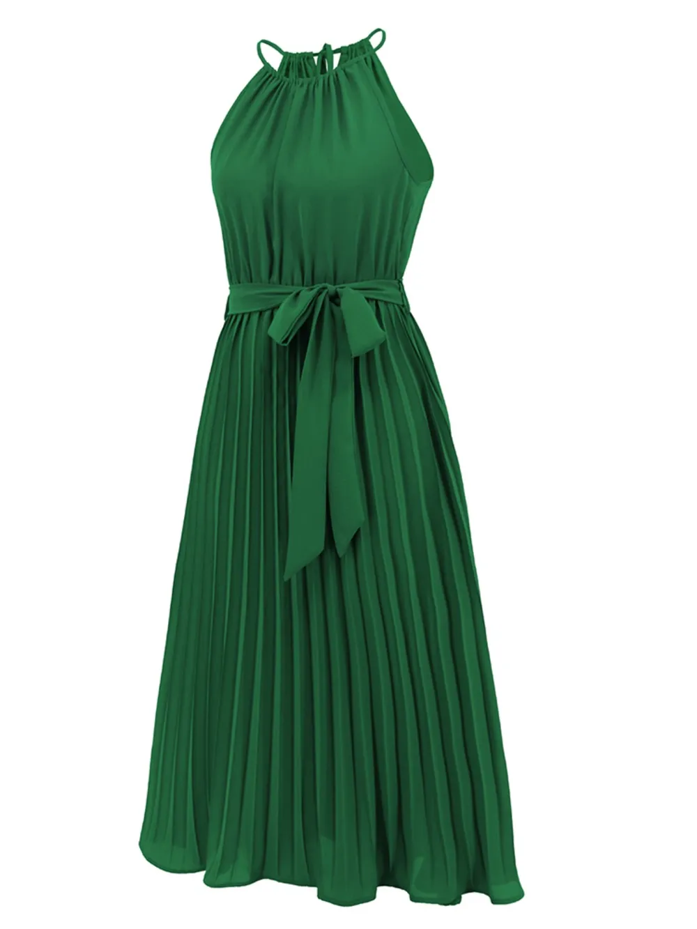 Pleated Spaghetti Strap Tie Waist Midi Dress, image 24