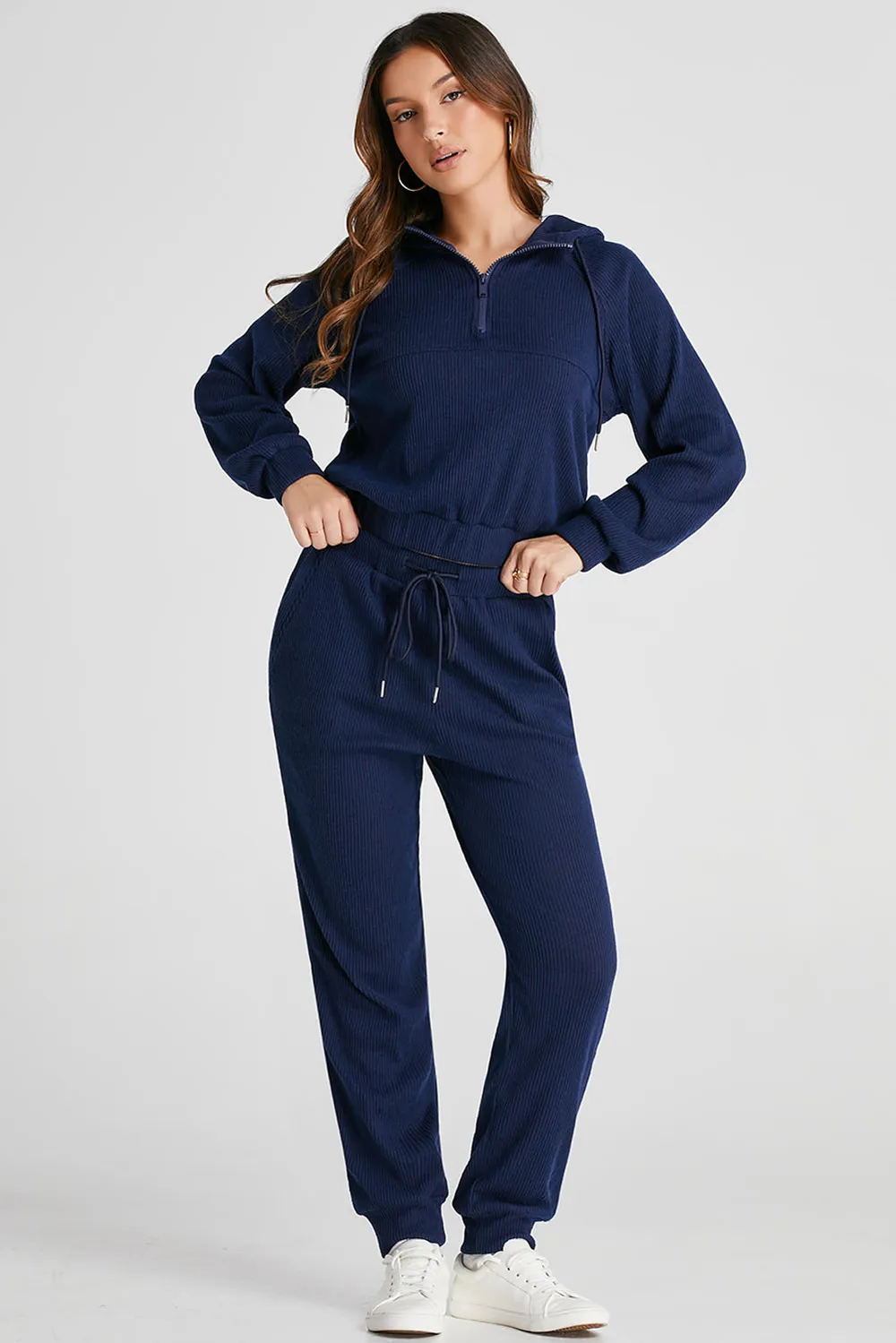 Drawstring Half Zip Hoodie and Joggers Active Set, image 5