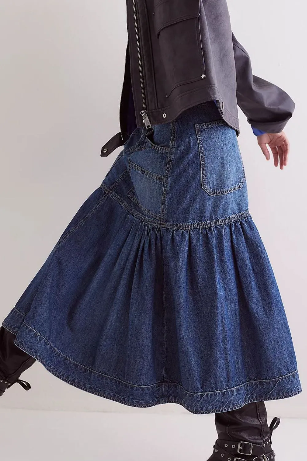 Midi Denim Skirt with Pockets, image 5
