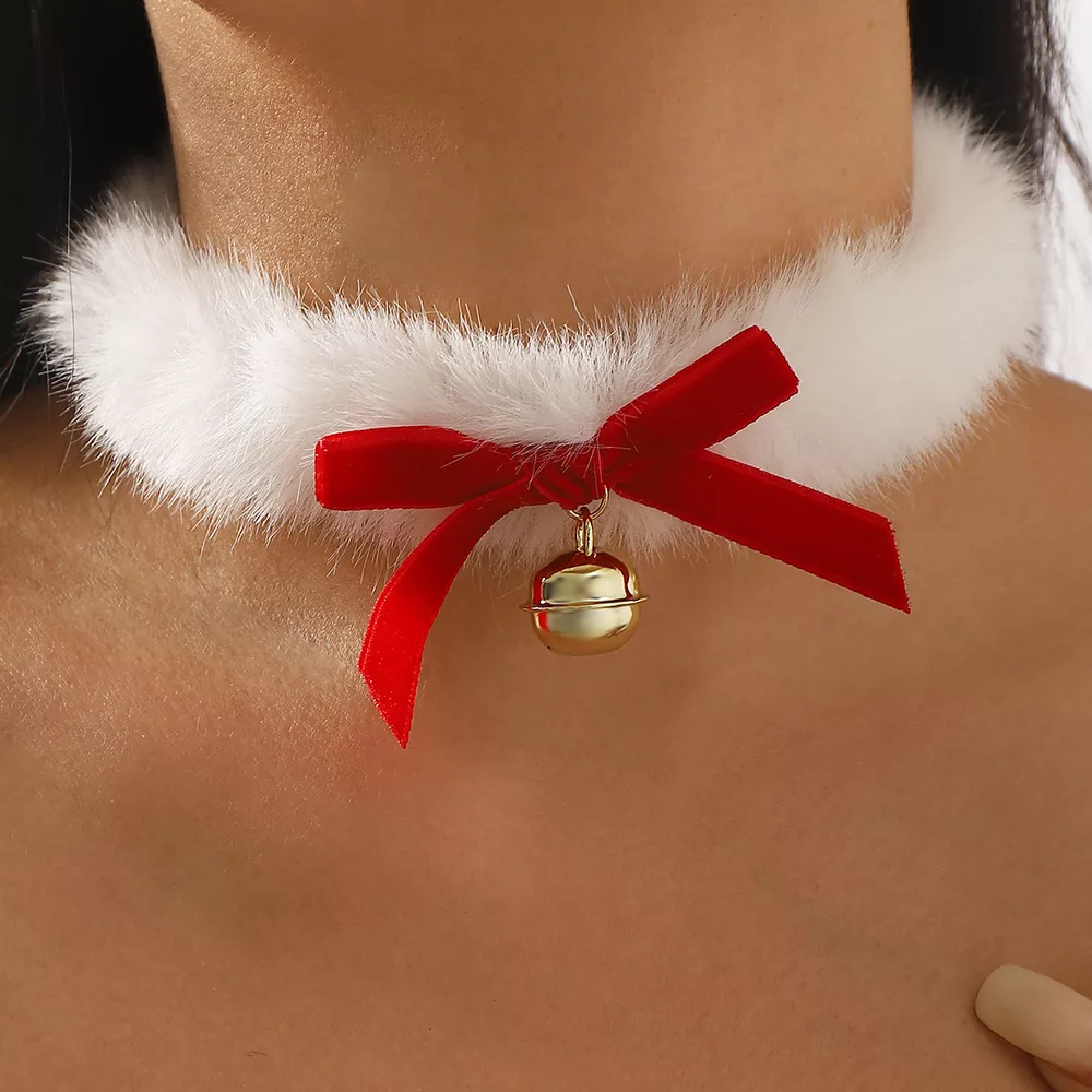 Christmas Choker Necklace with Red Bow, image 3