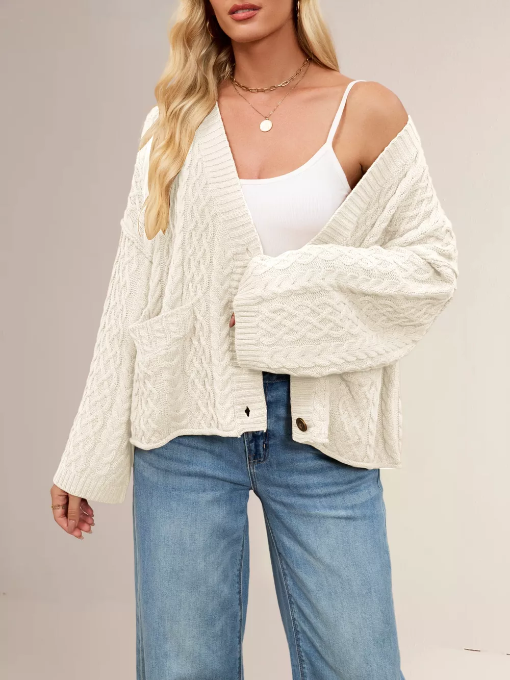 Cable Knit Button-Down Cardigan, image 22