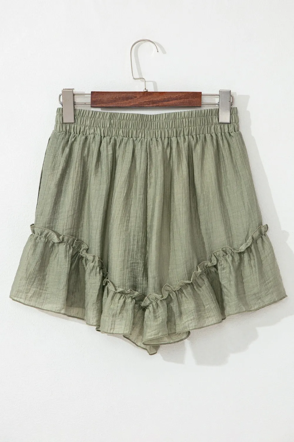 Textured Tie Waist Ruffle Hem Shorts, image 8