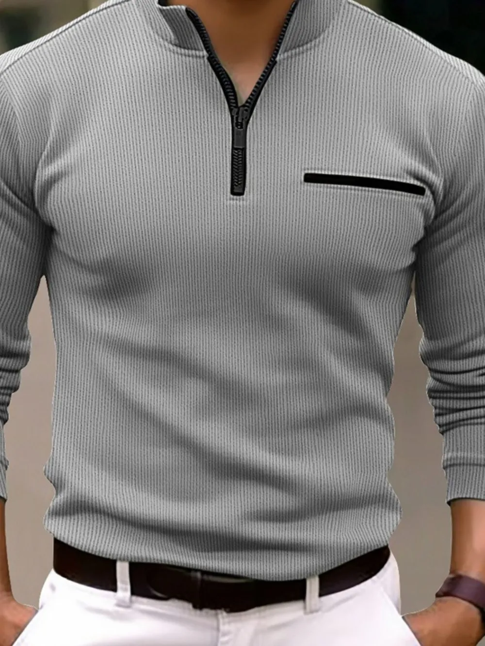 Men's Full Size Quarter Zip Long Sleeve Polo Plus Size, image 3