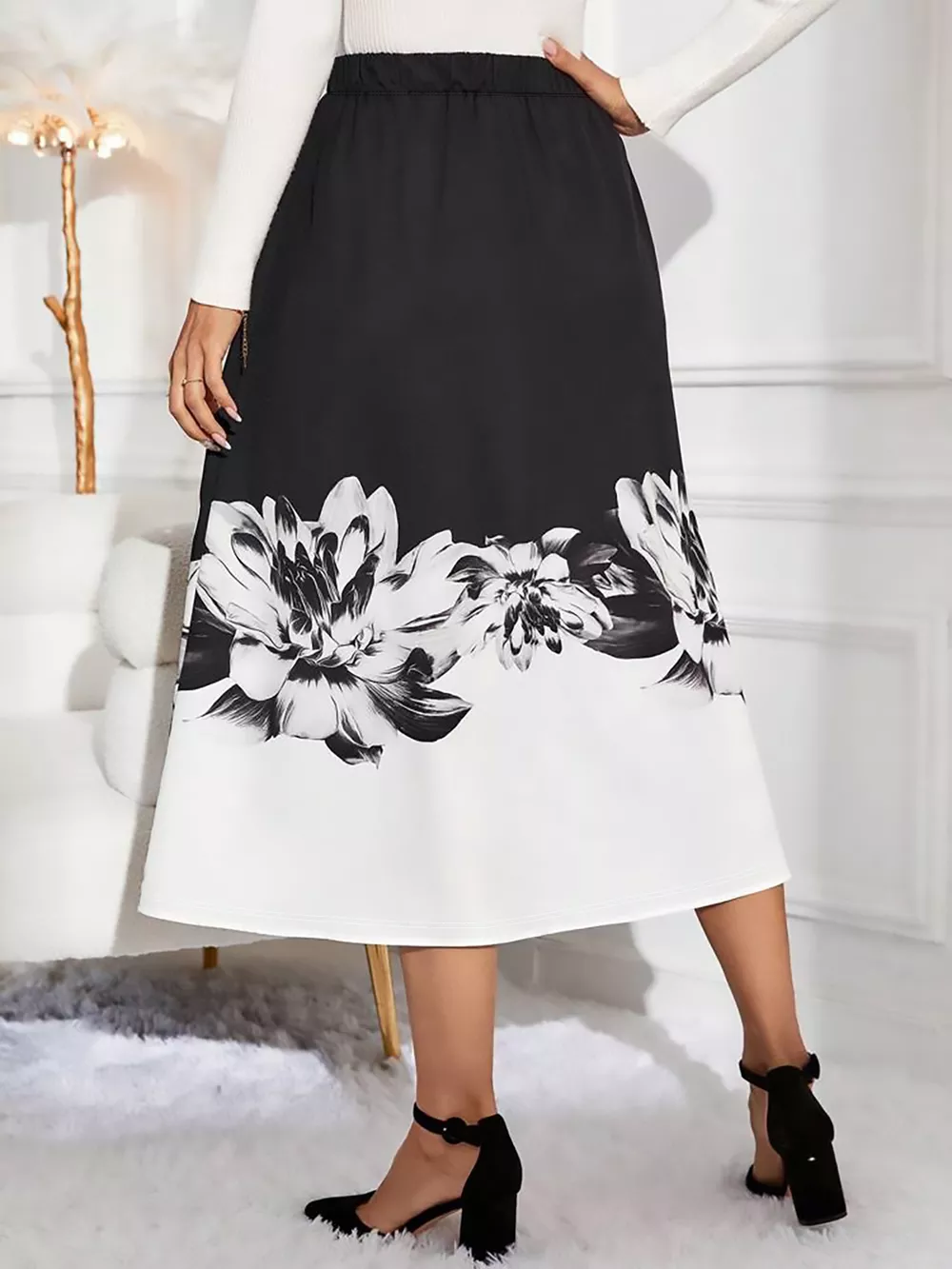 Floral Print A-Line Midi Skirt