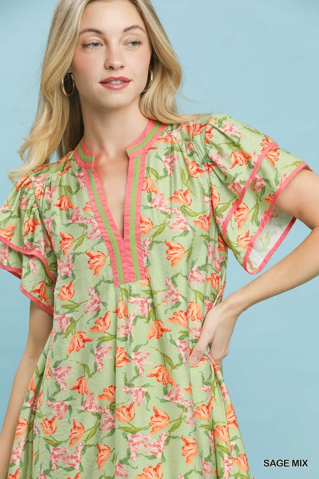 Floral Flutter Sleeve Tiered Dress, image 4