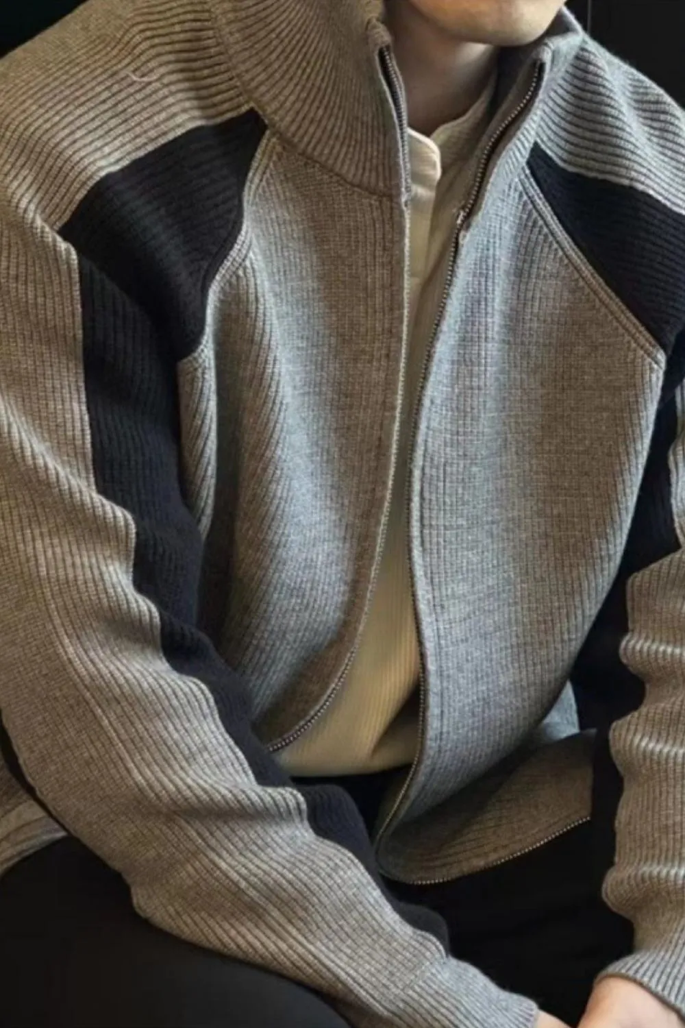 Men's Plus Size Zip Up Long Sleeve Cardigan, image 5
