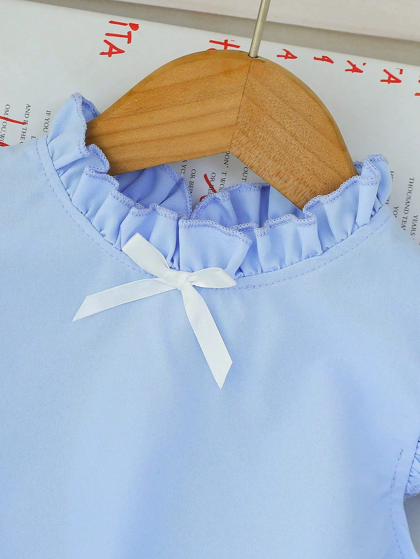 Children's Ruffled Top & Denim Patchwork Pleated Skirt Set, image 2