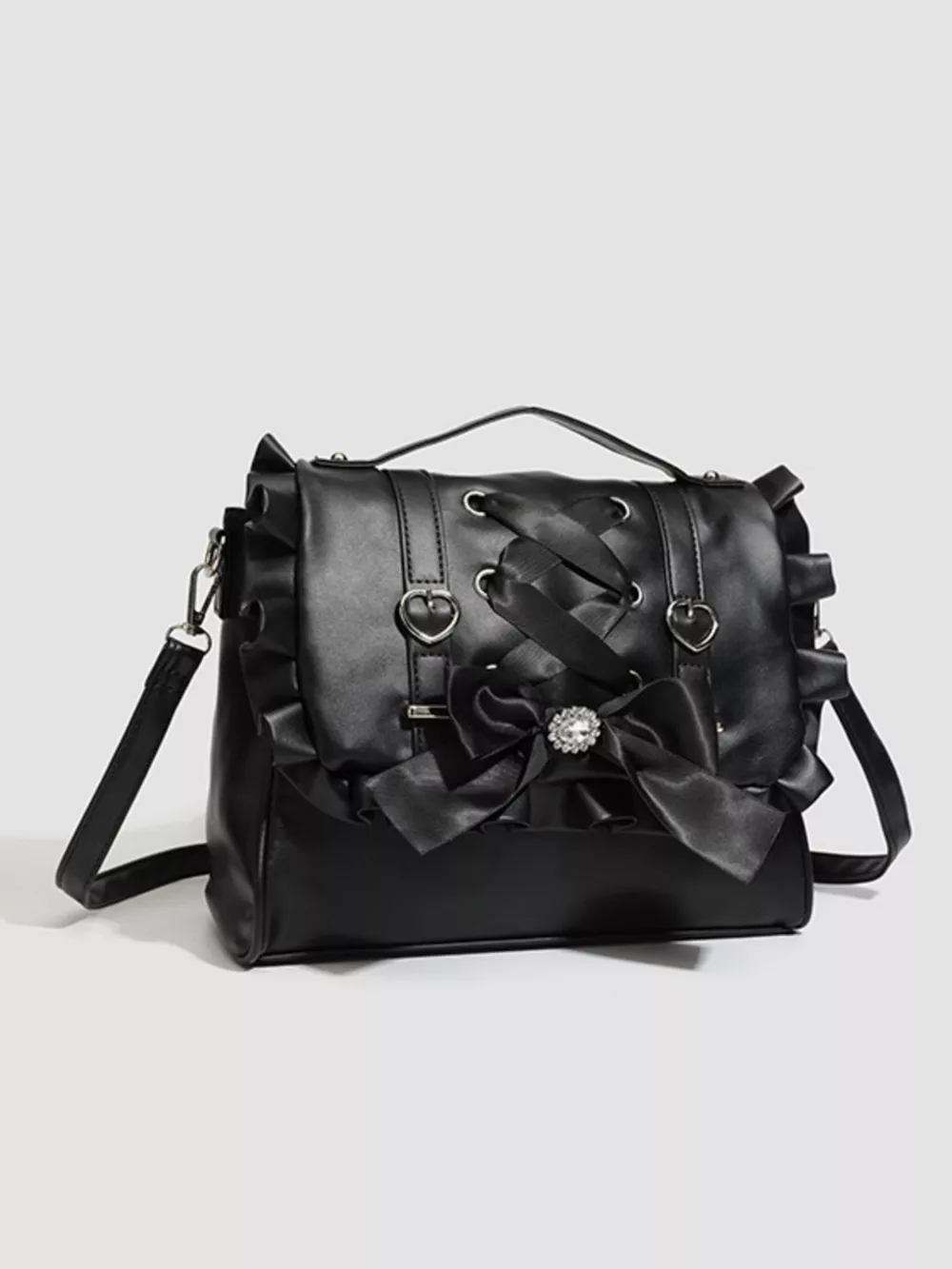 Ruffled Lace Up Bow Backpack Bag, image 3