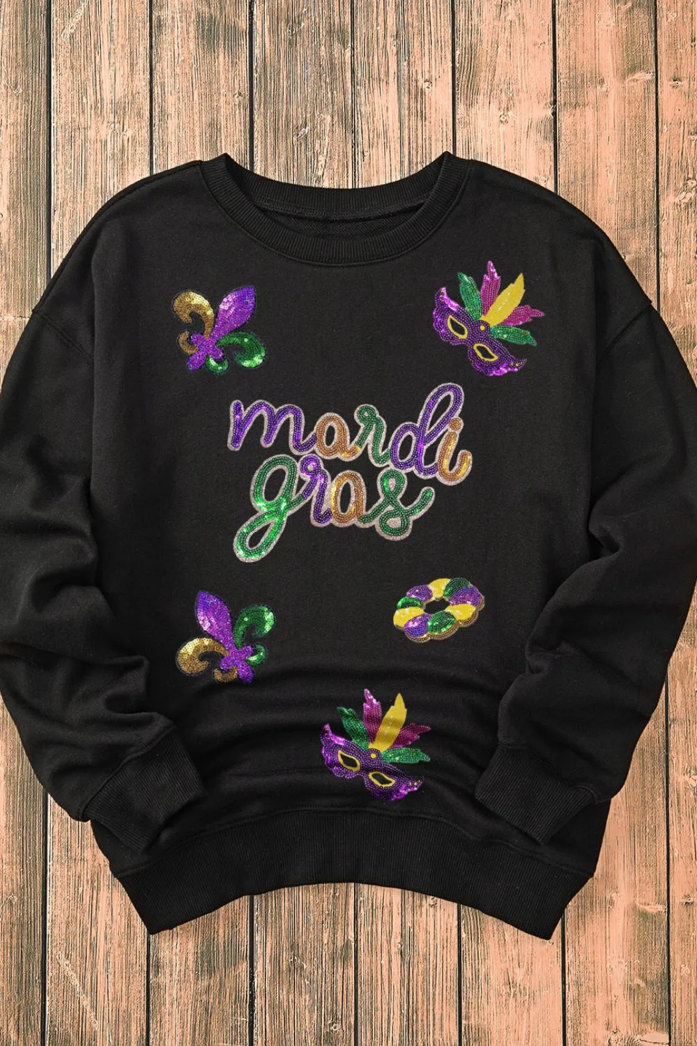 MARDI GRAS Sequin Round Neck Sweatshirt, image 5