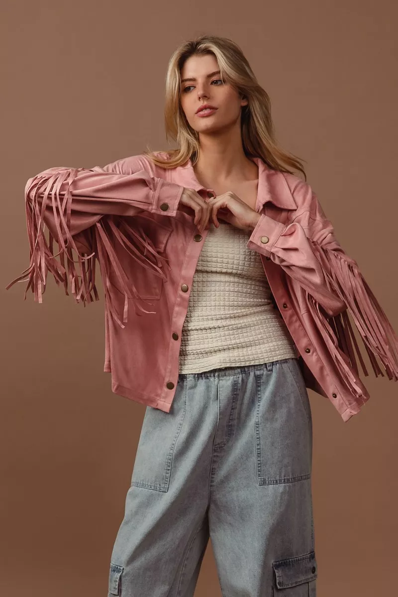 Suede Fringe Long Sleeve Jacket, image 4