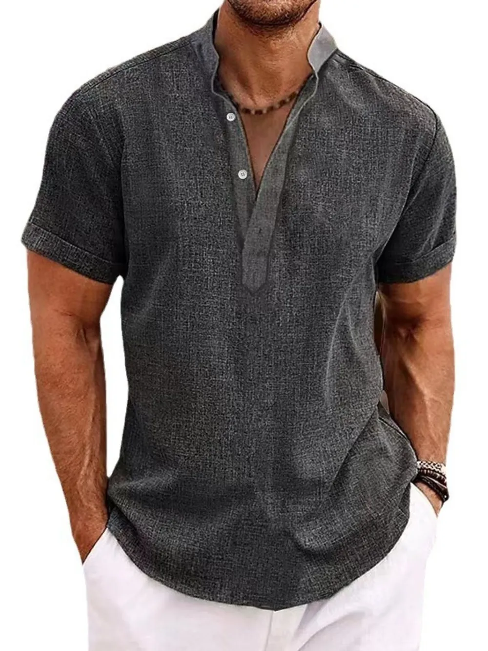 Men's Full Size Button Detail Short Sleeve Polo Plus Size, image 9