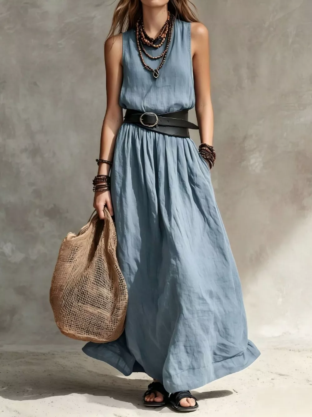 Full Size Round Neck Sleeveless Maxi Dress Plus Size, image 8