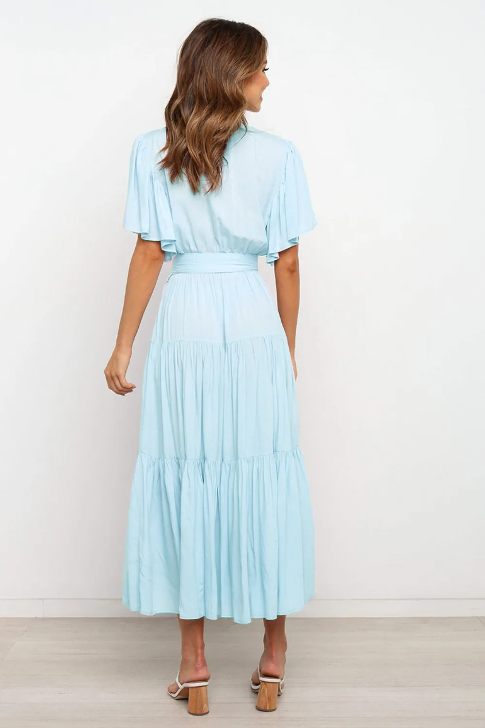 Tied Back Tiered Short Sleeve Midi Dress, image 6