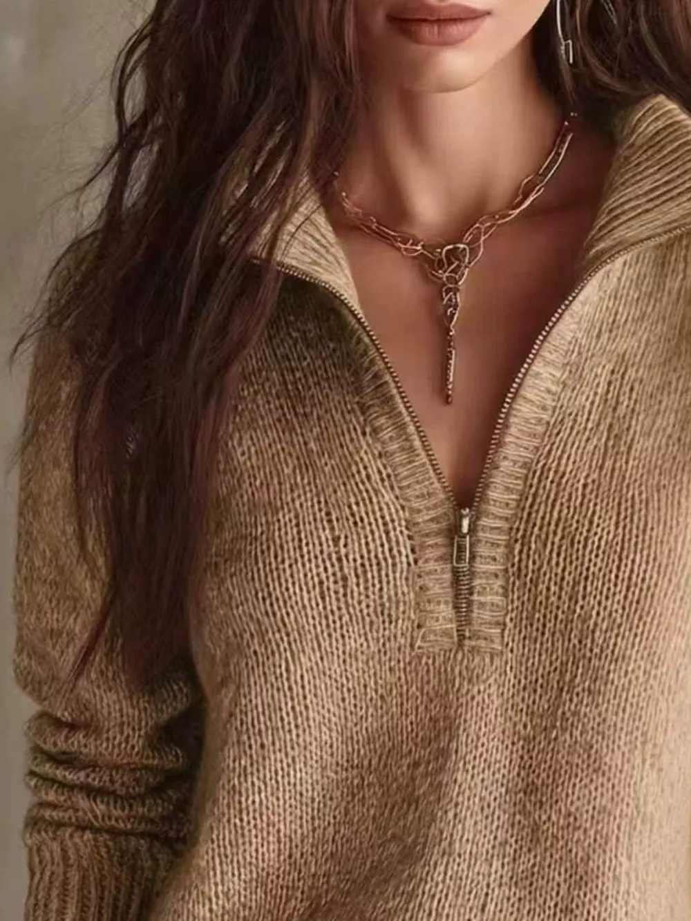 Half Zip Dropped Shoulder Sweater, image 10