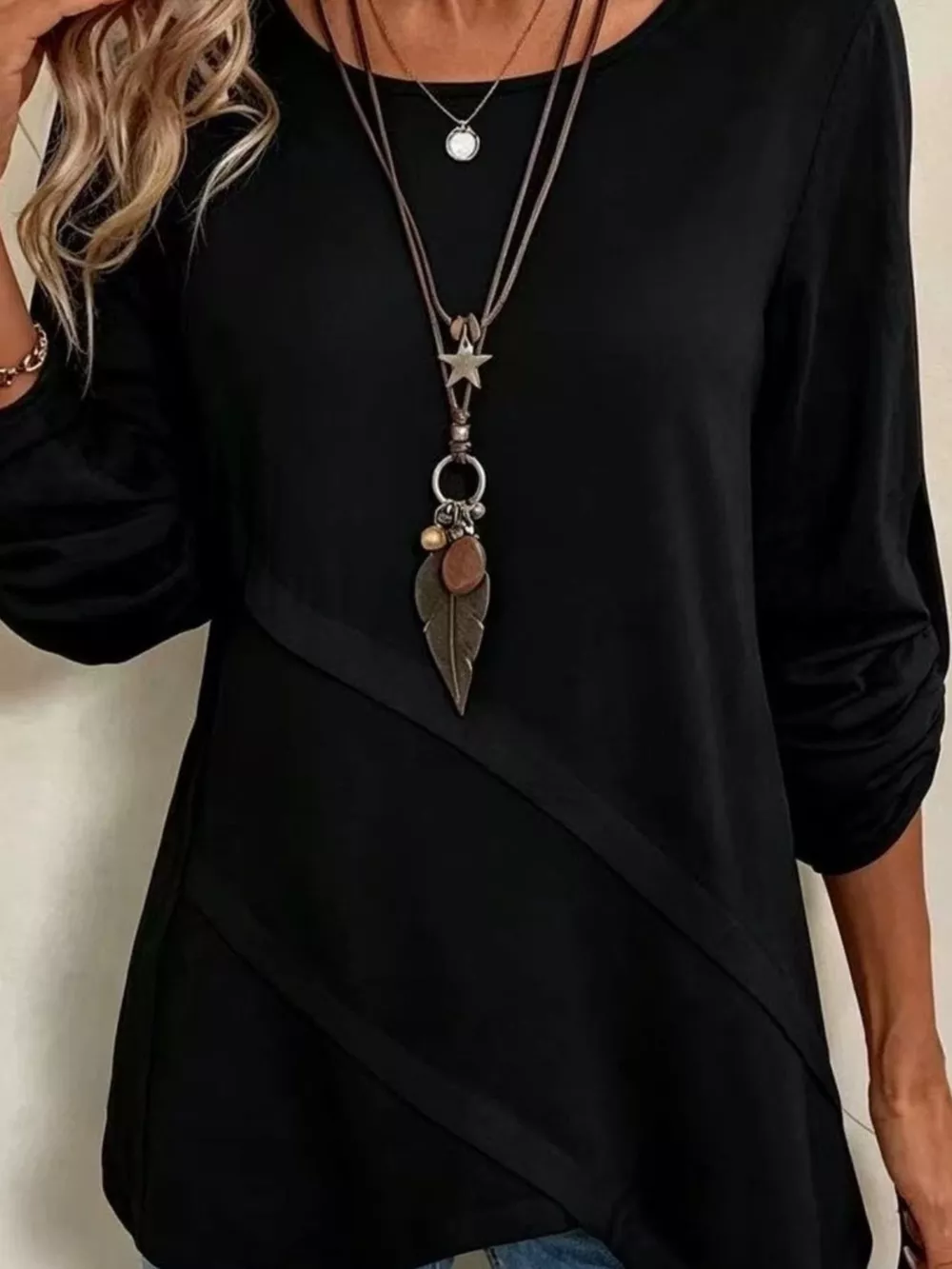 Asymmetrical Hem Solid Color Linen Blouse, image 8