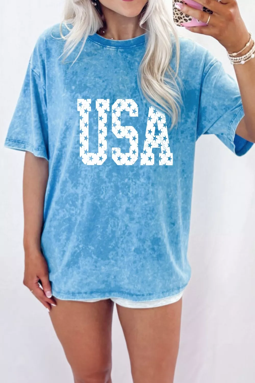USA Star Print Acid Wash T-Shirt, image 2