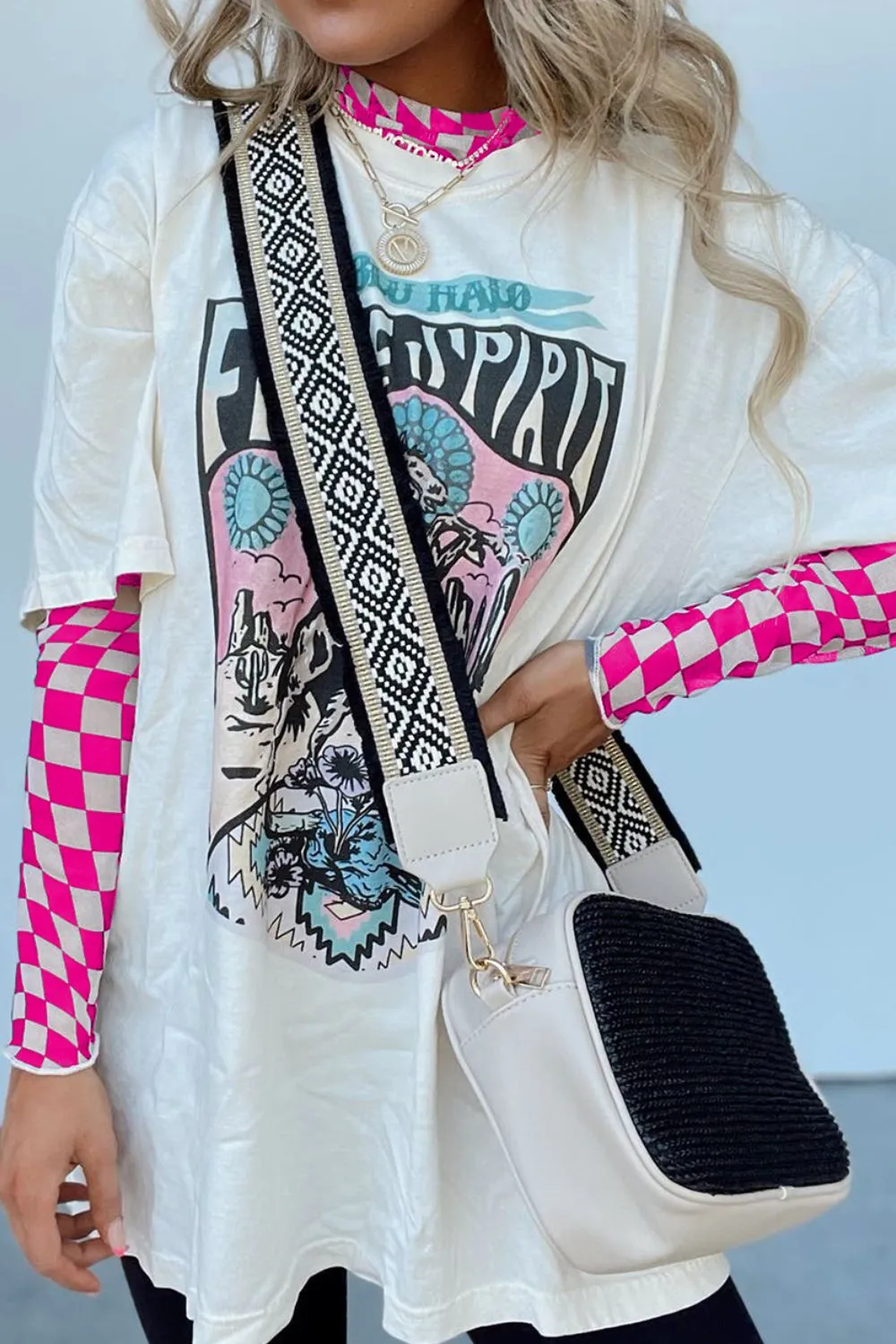 Checkered Mock Neck Long Sleeve Blouse, image 12