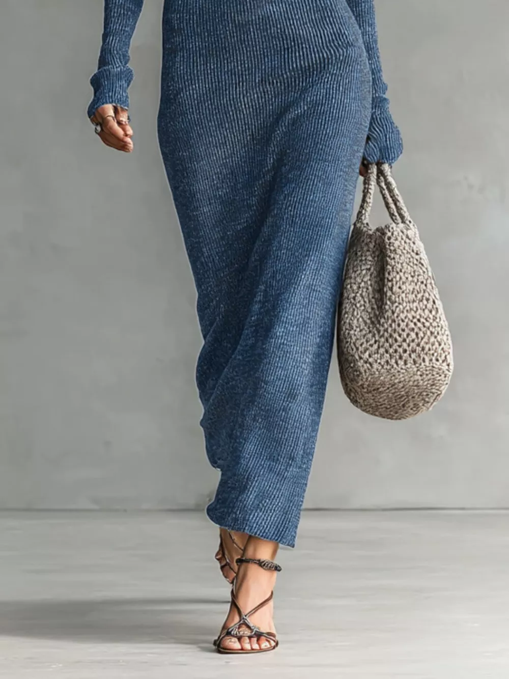 Hooded Knit Maxi Dress with Button-Up Placket and Chest Pockets, image 3