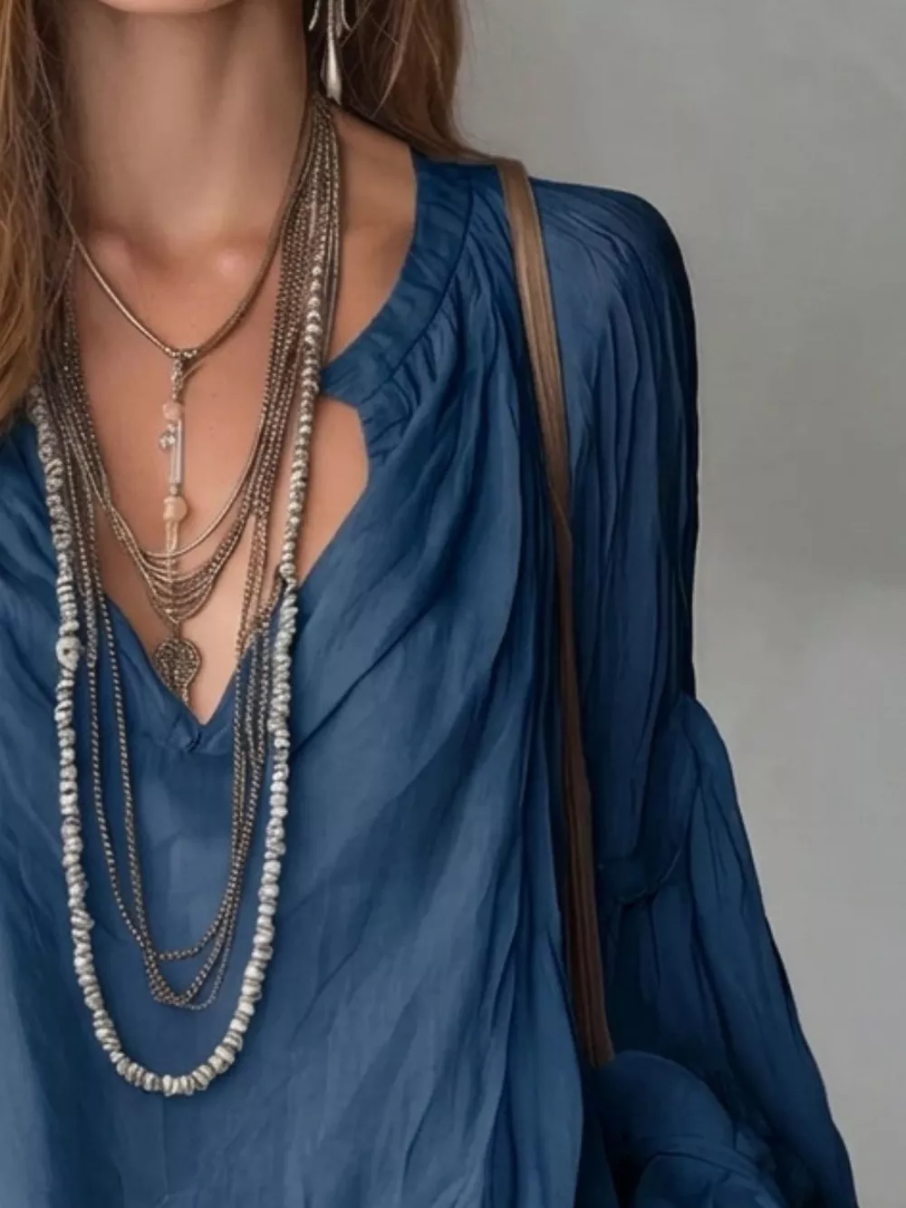 Notched Balloon Sleeve Blouse, image 13