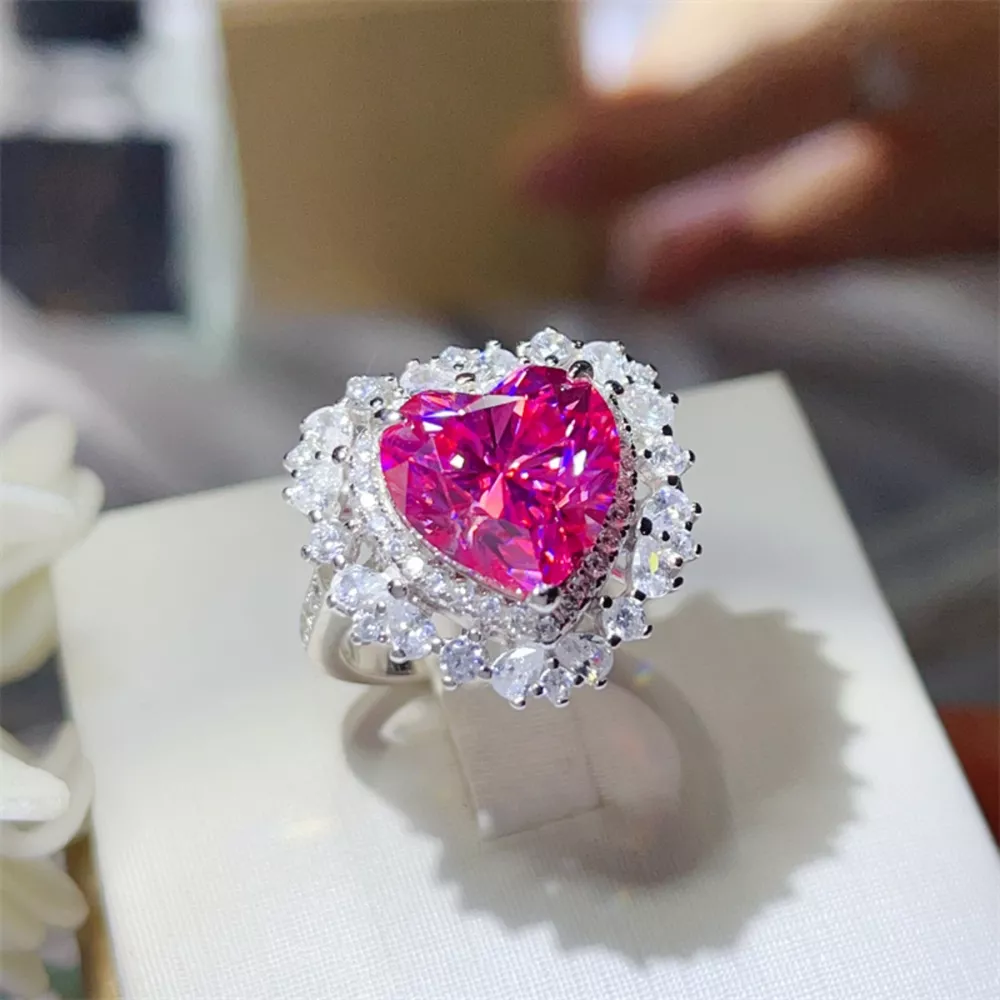 5 Carat Moissanite 925 Sterling Silver Heart-Shaped Ring, image 2