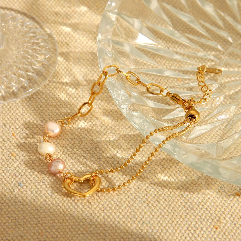 18K Gold-Plated Heart Pearl Bracelet, image 4