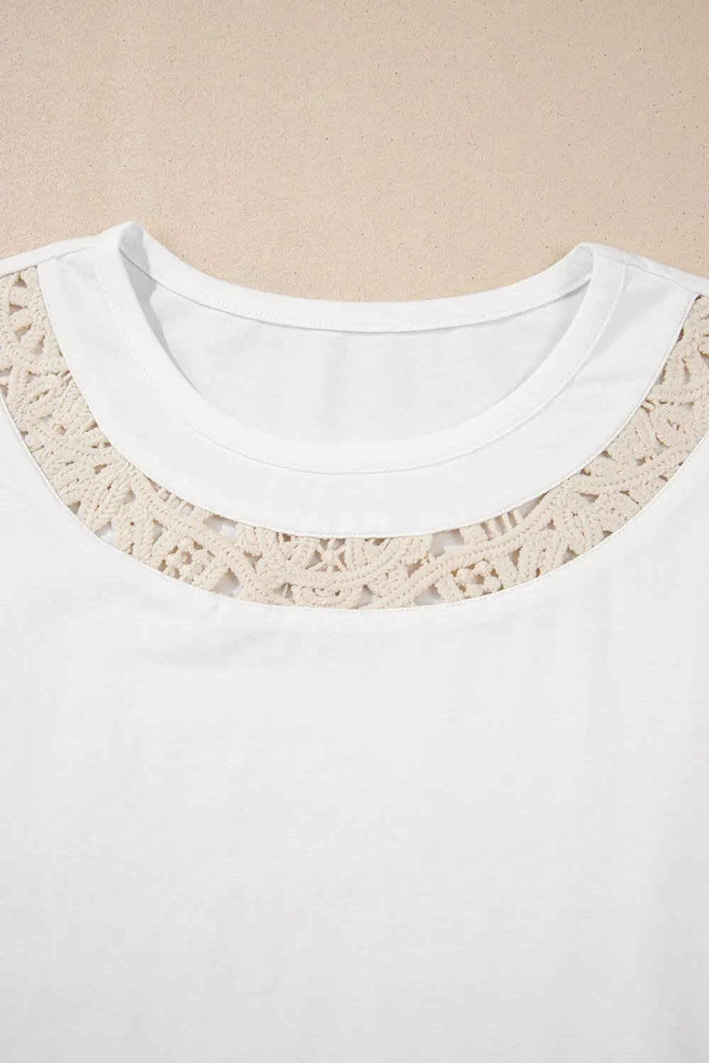 Lace Crochet Crew Neck Casual T Shirt, image 9