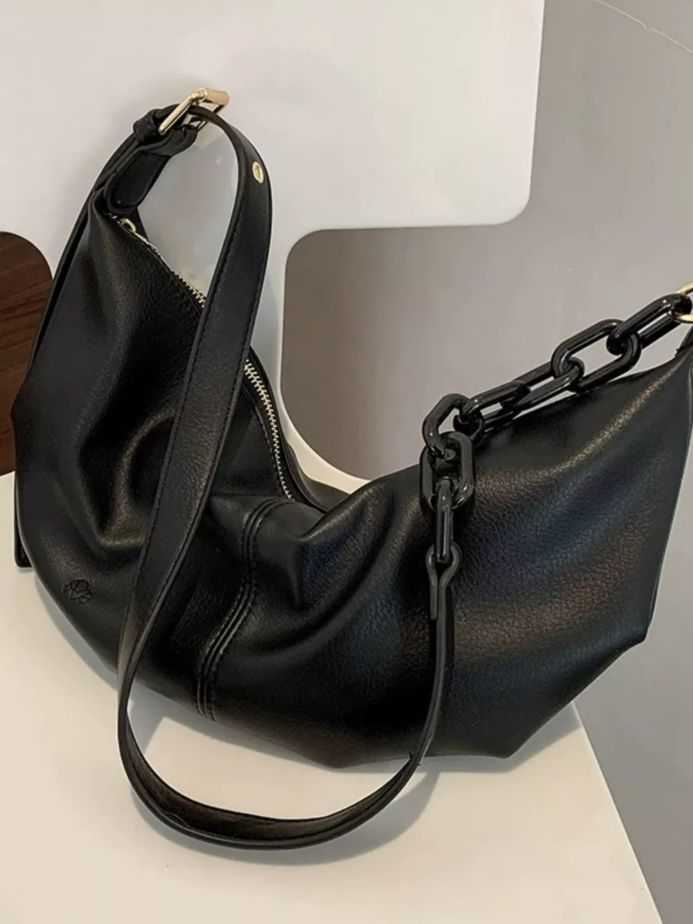 Leather Crescent Crossbody Bag, image 4
