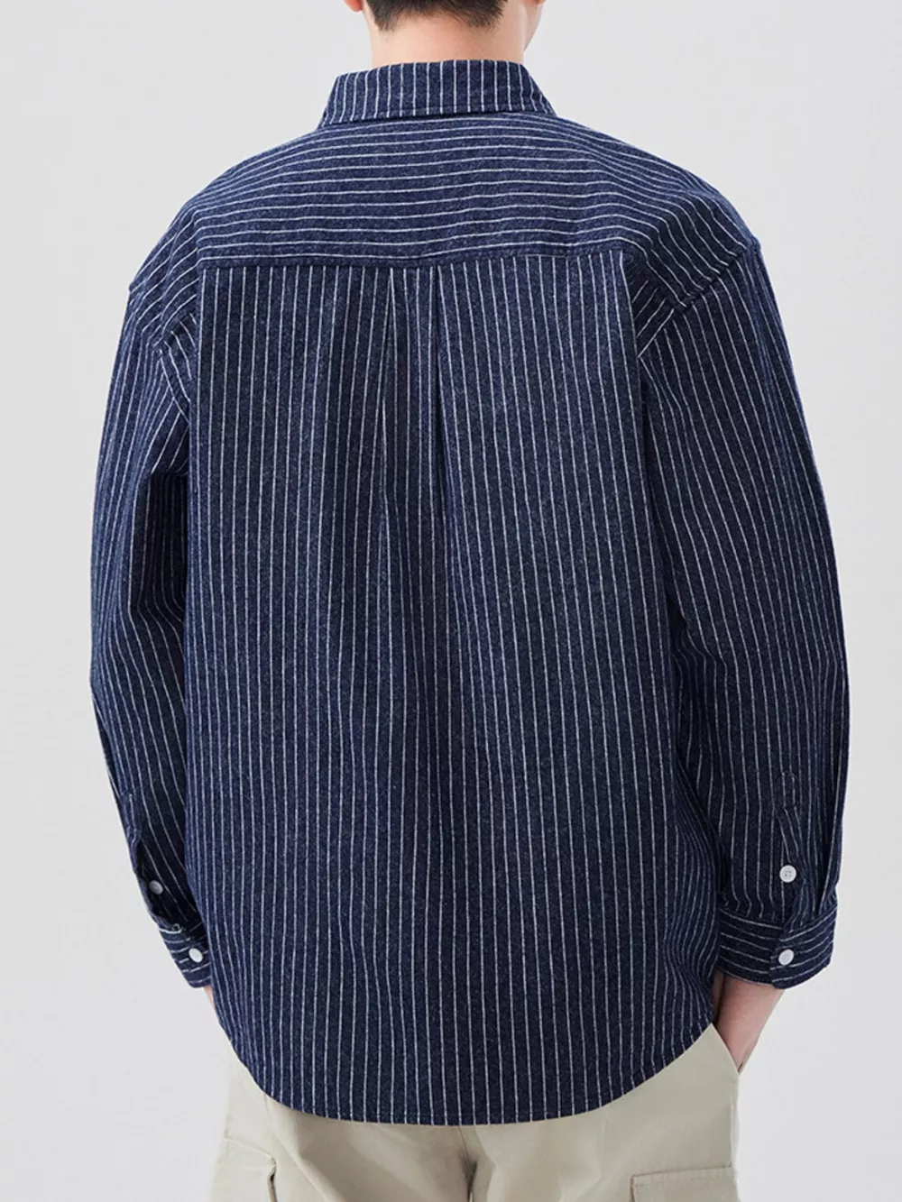 Men's Plus Size Striped Button Up Long Sleeve Shirt, image 7