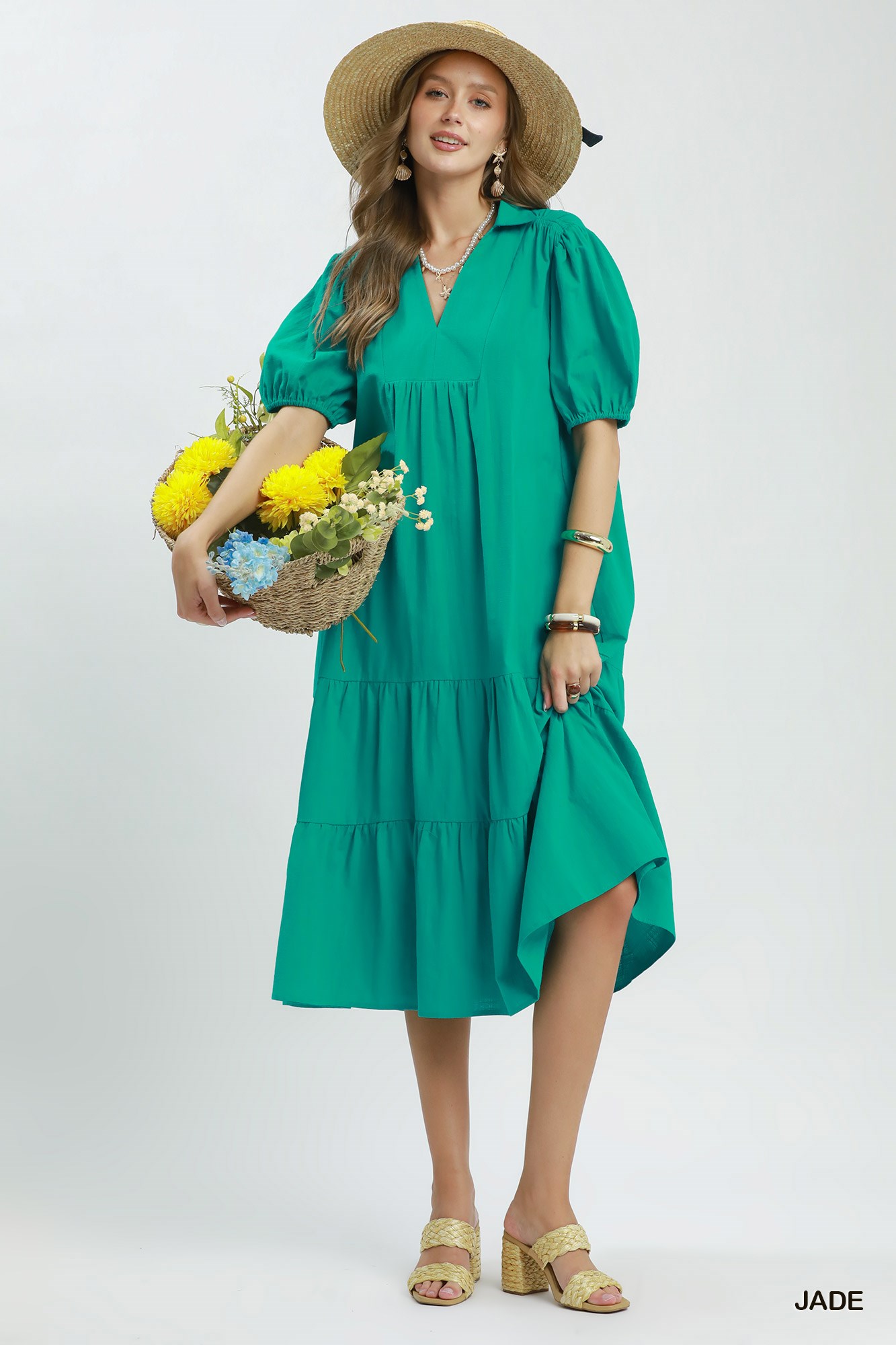 Solid Tiered Midi Dress, image 5