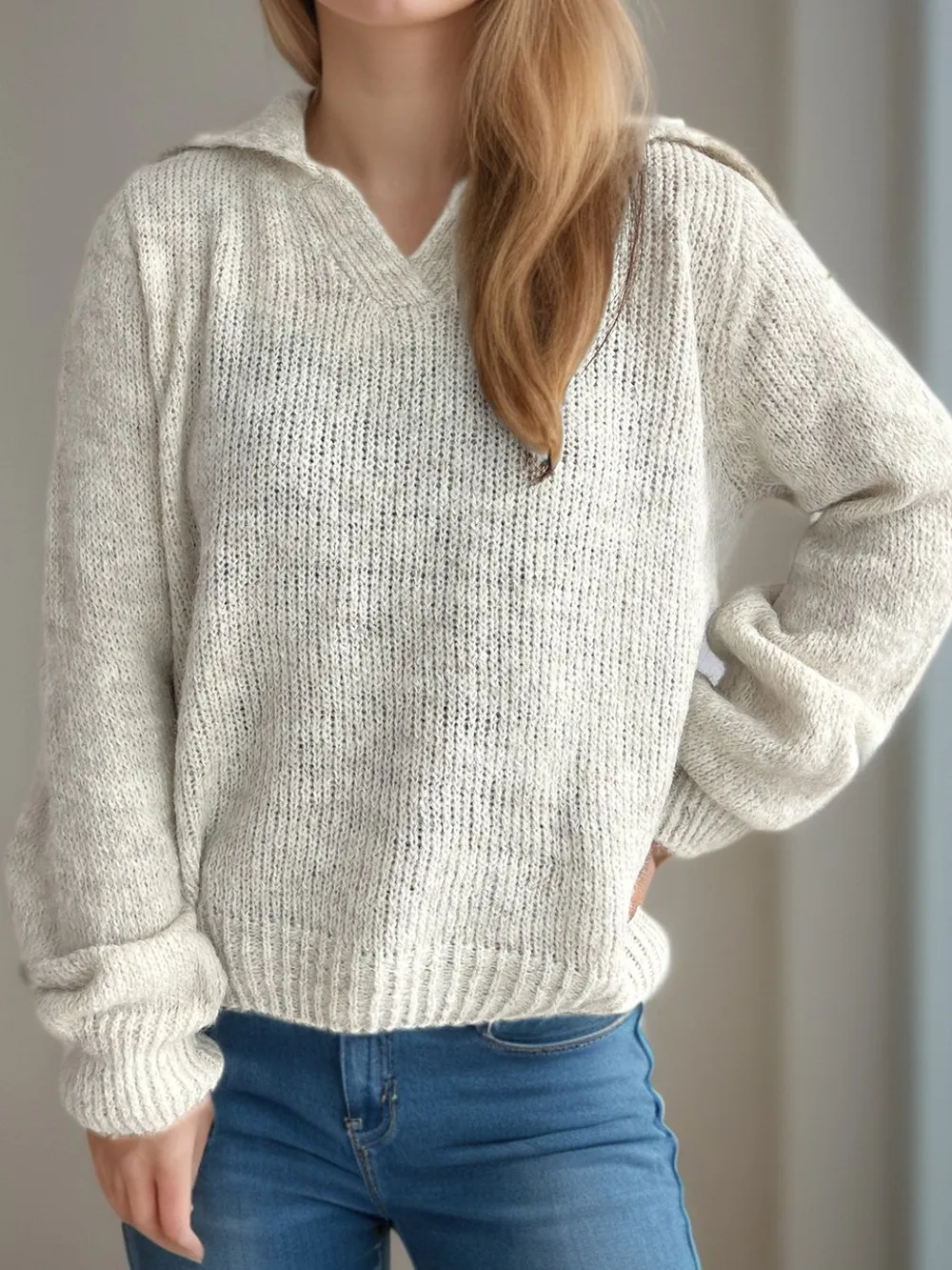 Collared Neck Long Sleeve Sweater, image 3
