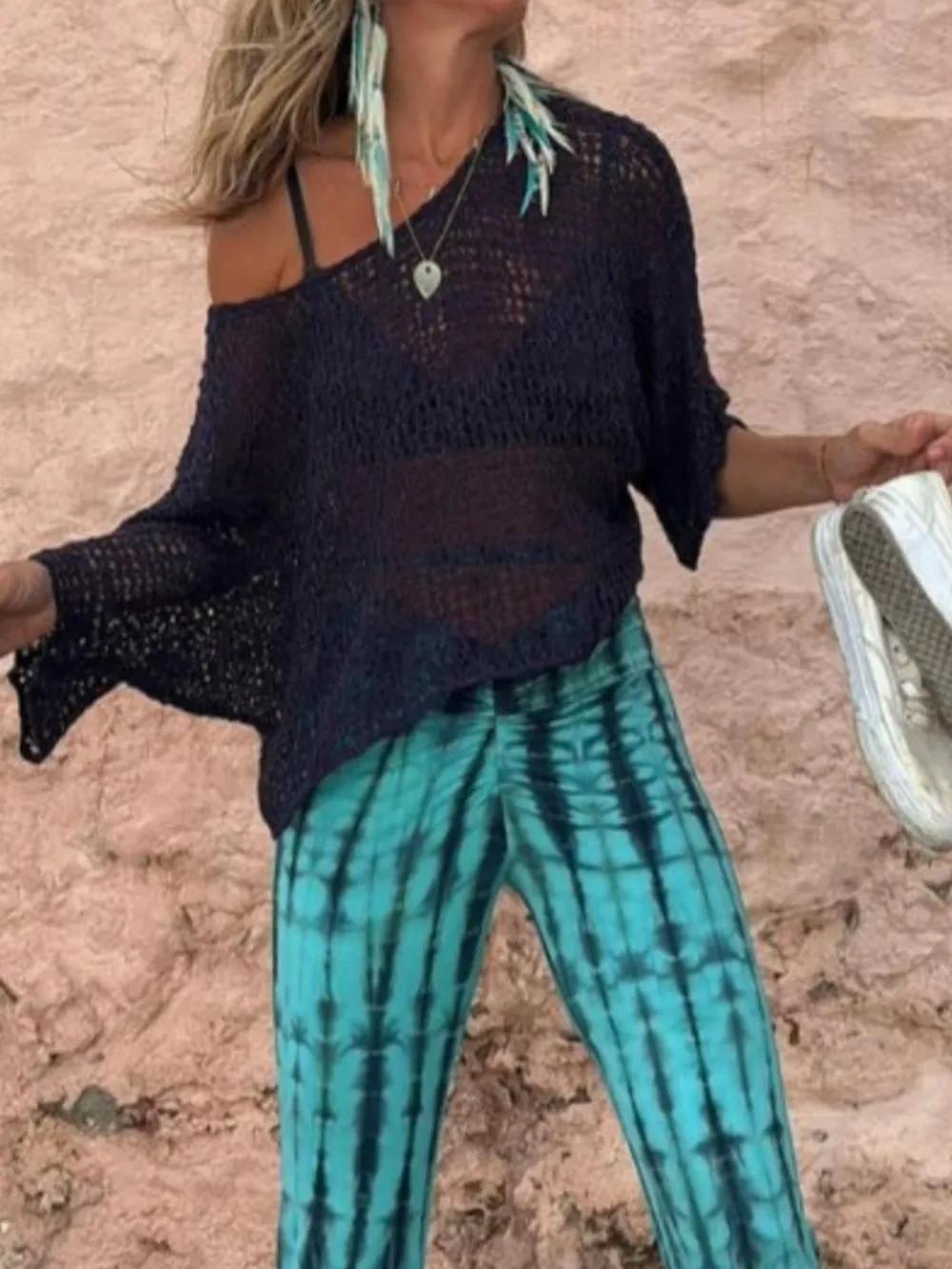 Crochet Boat Neck Knit Cover Up, image 9