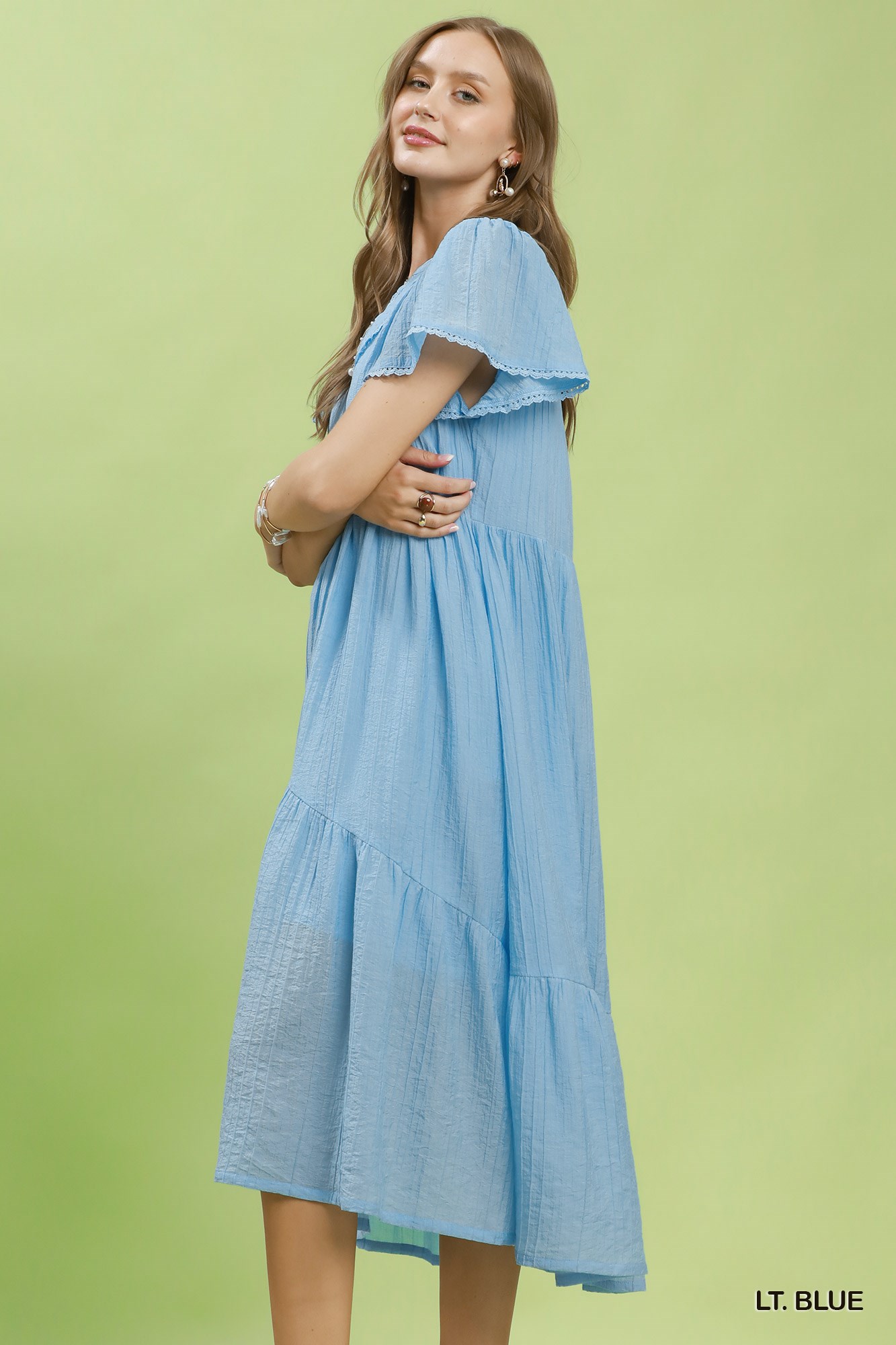 Textured Tiered Midi Dress with Side Pockets, image 2