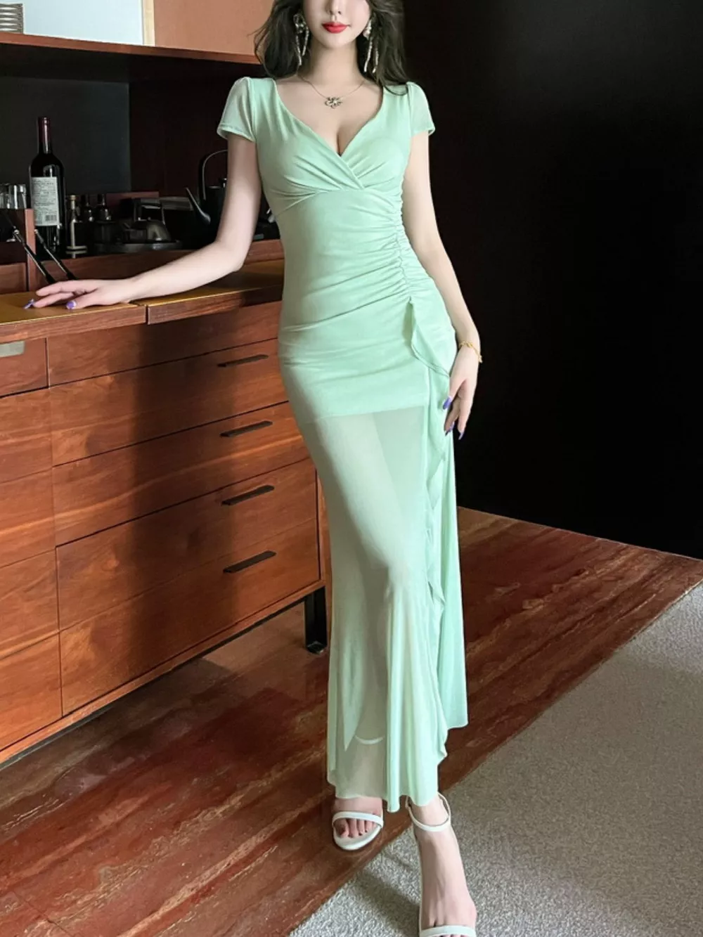 Tie-Dye Surplice Ruffle Slit Dress, image 9