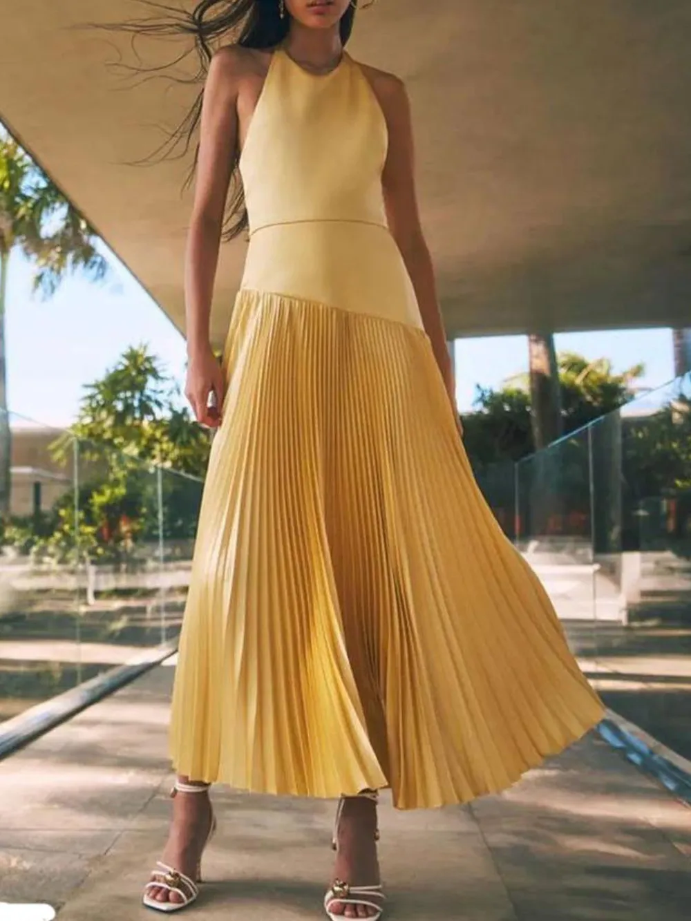 Pleated Halter Neck Maxi Dress, image 12