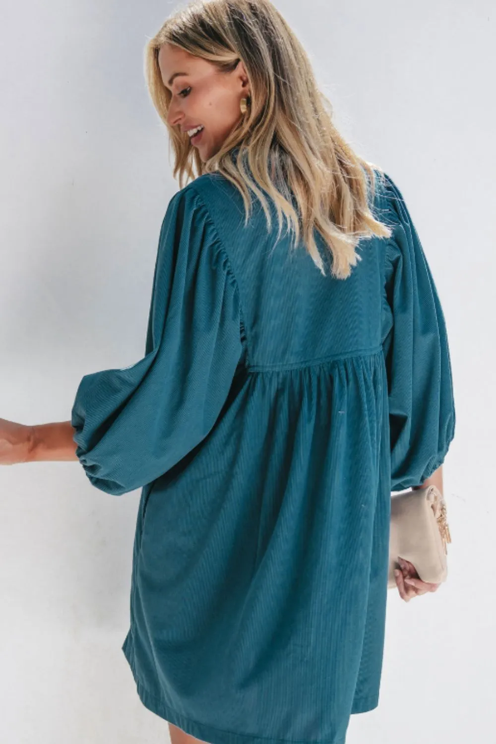 Corduroy Quarter Snap Three-Quarter Sleeve Dress, image 12