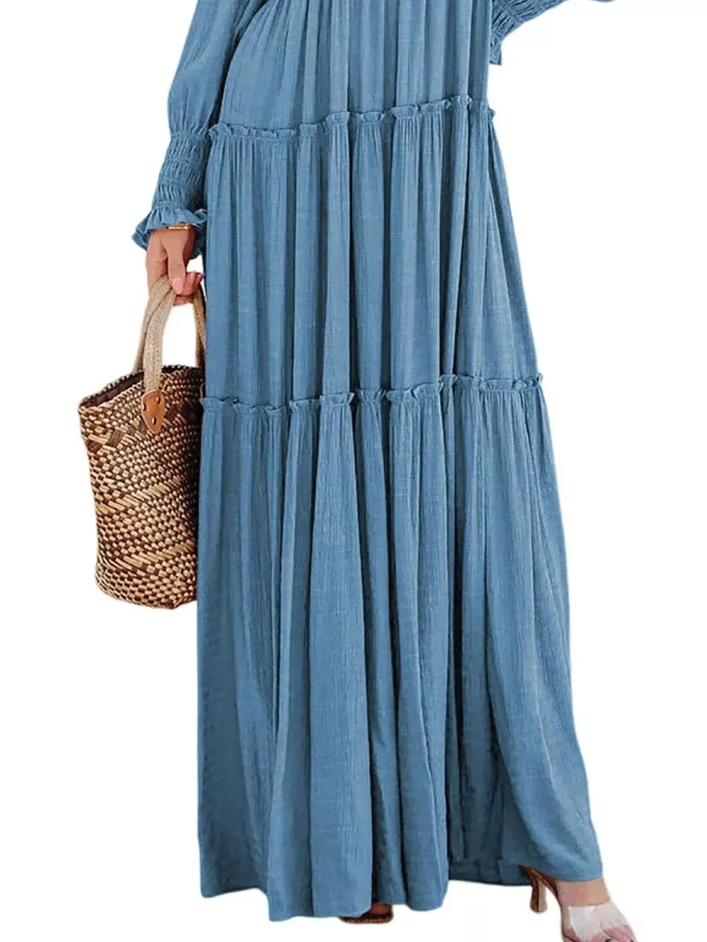 V-Neck Long Sleeve Tiered Maxi Dress, image 16