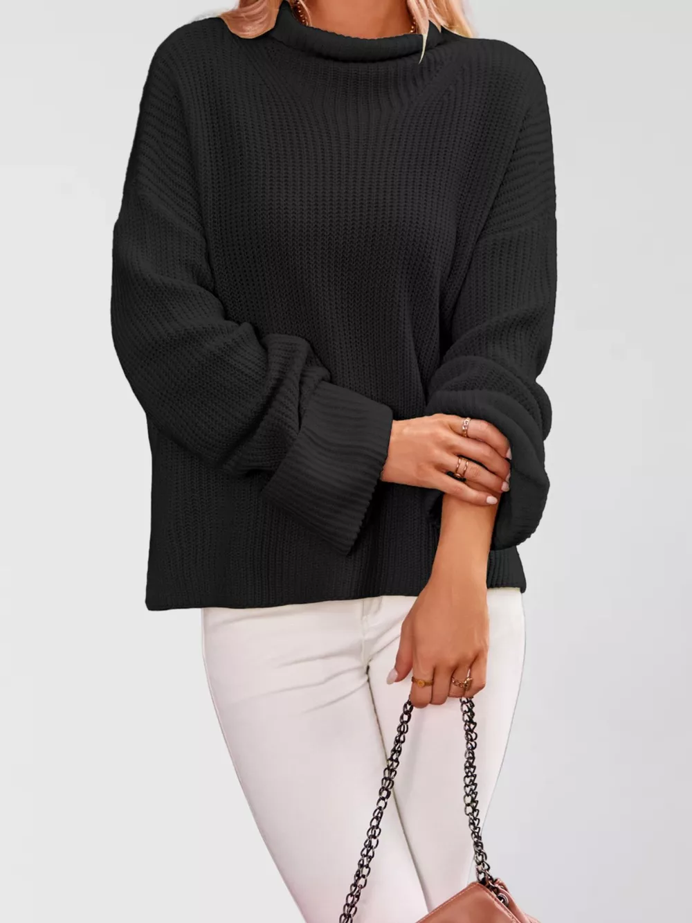 Mock Neck Dropped Shoulder Sweater, image 4