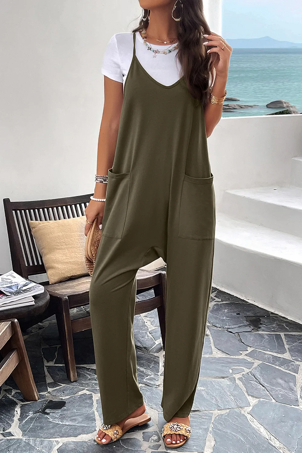 Pocketed Spaghetti Strap Overalls, image 19