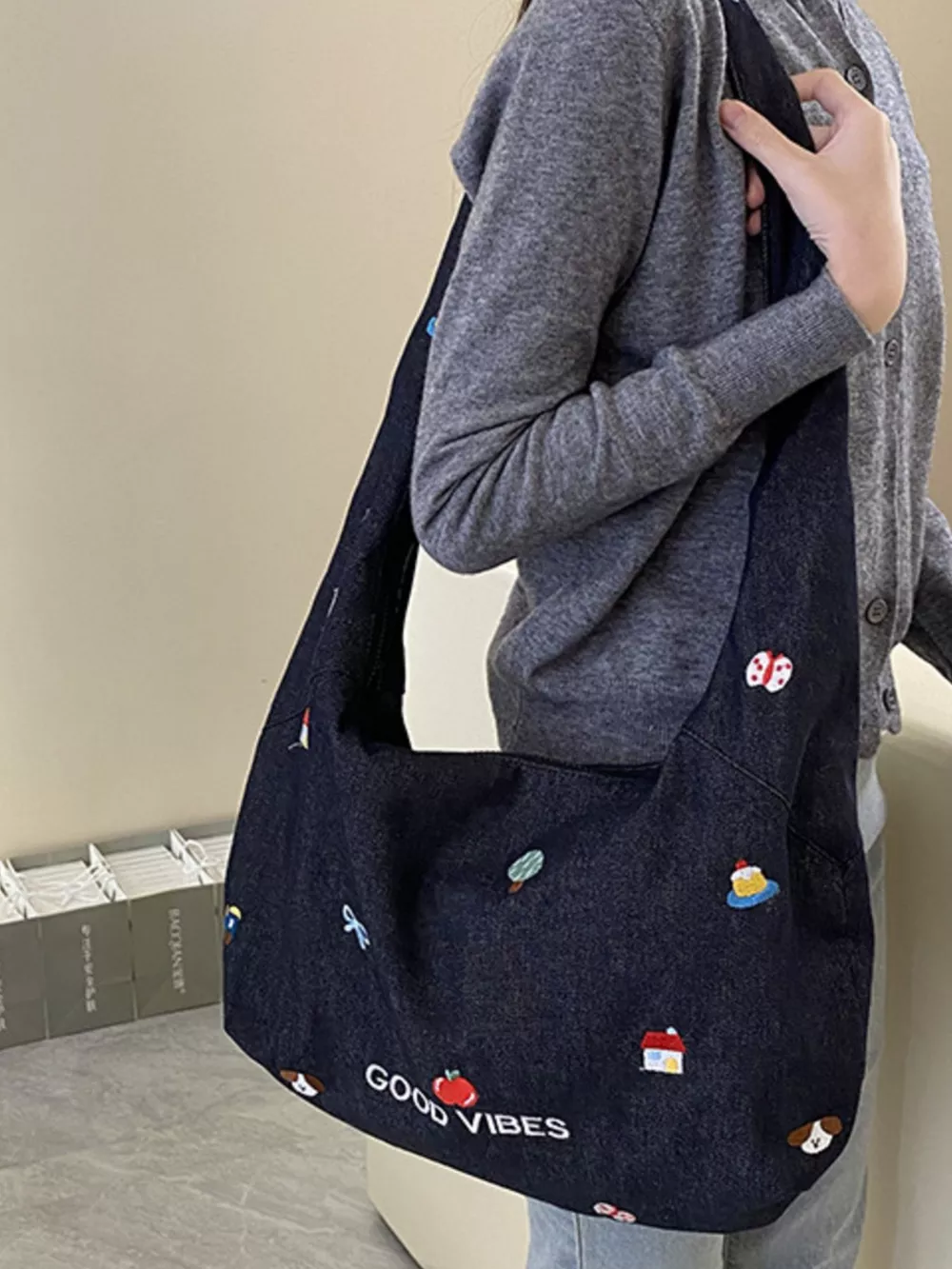 Embroidered Denim Crossbody Bag, image 11